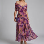 Women's V-Neck Printed Wedding Guest Maxi Dress – Flowy A-Line Formal Dress