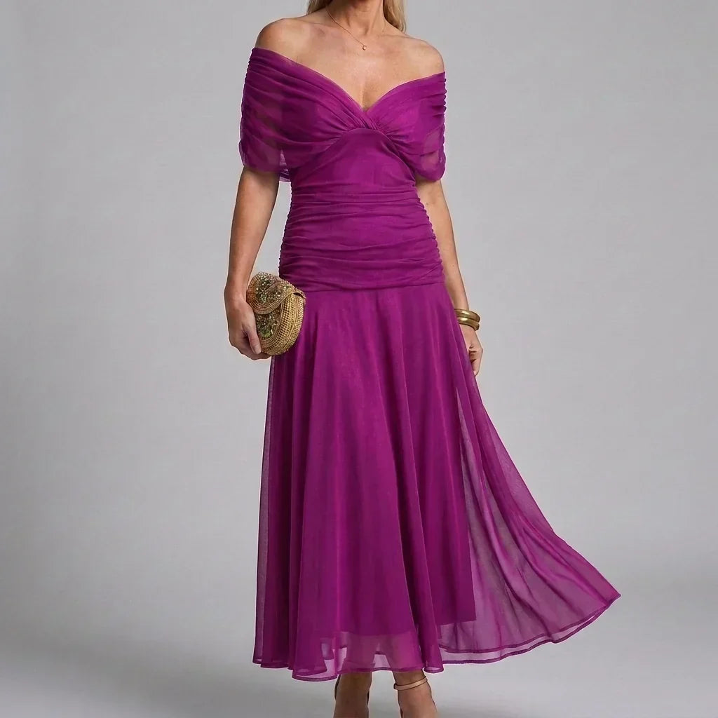 Women's V-Neck Printed Wedding Guest Maxi Dress – Flowy A-Line Formal Dress