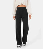 Women's High Waisted Button Detail Trousers – Stretch Elastic Waist Pants