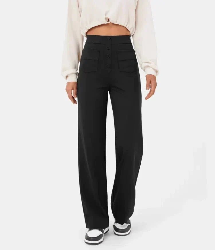 Women's Stretch Tailored Pants – High Waist Straight Leg Everyday Trousers