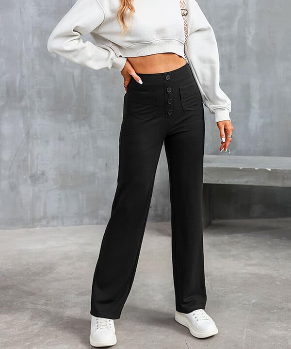 Women's Stretch Tailored Pants – High Waist Straight Leg Everyday Trousers