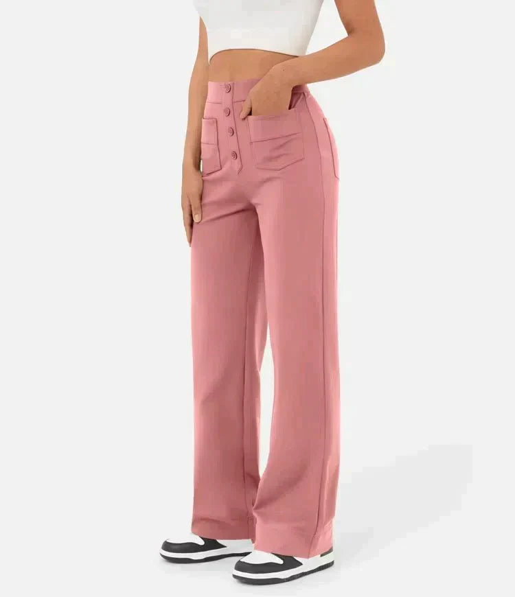 Women's Stretch Tailored Pants – High Waist Straight Leg Everyday Trousers