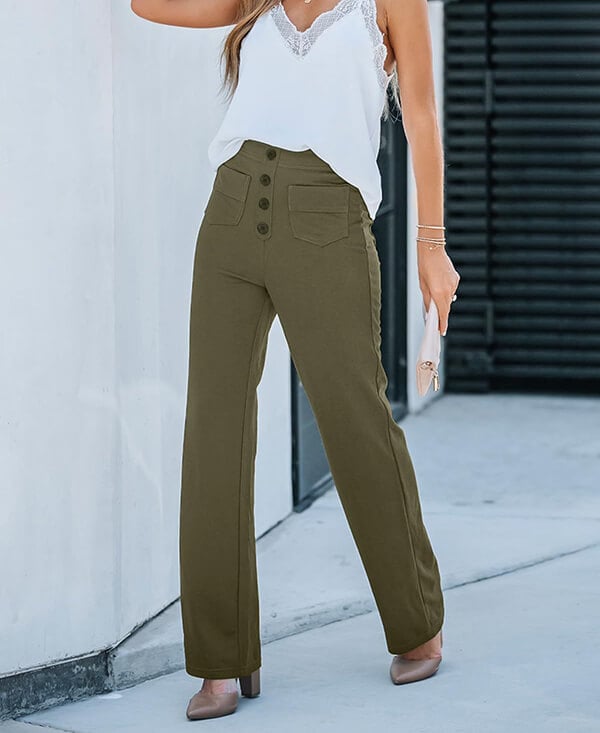 Women's Stretch Tailored Pants – High Waist Straight Leg Everyday Trousers