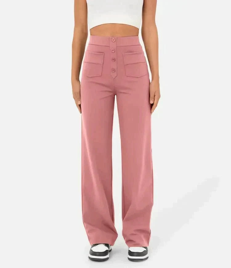 Women's Stretch Tailored Pants – High Waist Straight Leg Everyday Trousers