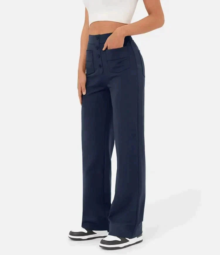 Women's Stretch Tailored Pants – High Waist Straight Leg Everyday Trousers