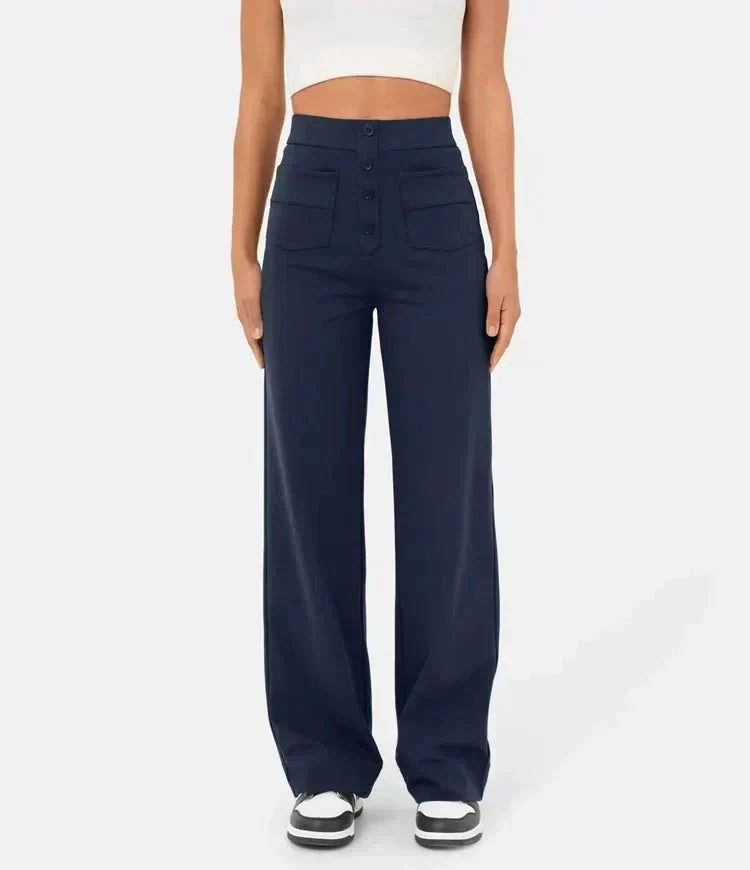 Women's Stretch Tailored Pants – High Waist Straight Leg Everyday Trousers