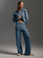 Women's Oversized Collared Sweater Set – Polo Top Wide Leg Pants Set
