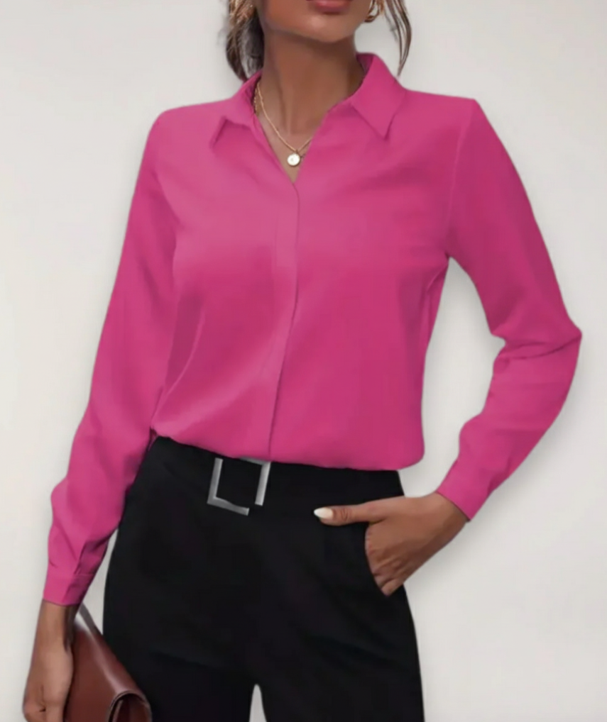 Women's Office Button Front Blouse – Tailored Classic Work Blouse