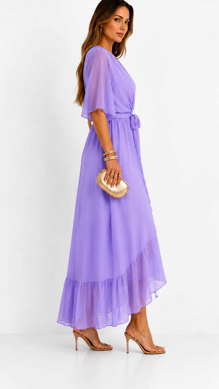 Women's Belted Wrap Dress – V-Neck Defined Waist Occasion Dress