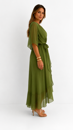 Women's Tie Waist V-Neck Wrap Dress – Flowy Cocktail Occasion Dress