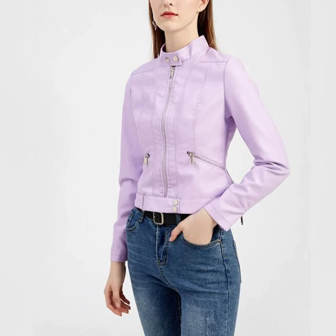 Women's Faux Leather Moto Jacket – Retro Zip-Up Biker Jacket