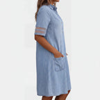 Women's Denim Look Shirt Dress – Long Sleeve Button Front Dress