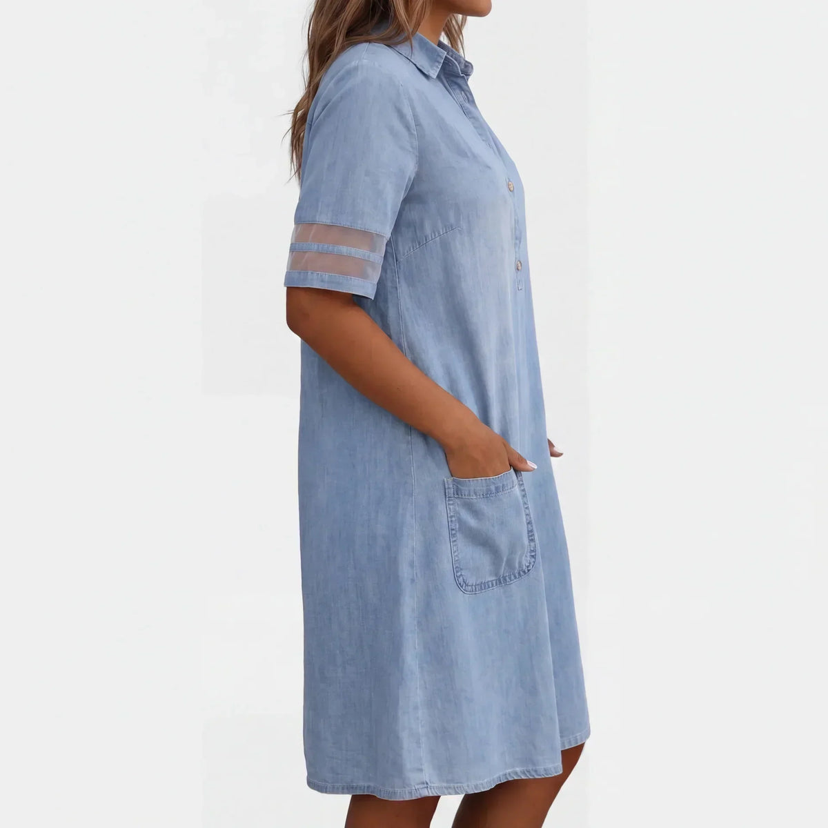 Women's Denim Look Shirt Dress – Long Sleeve Button Front Dress
