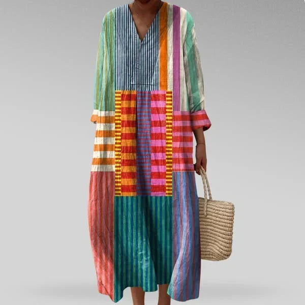 Women's Colourful Print Midi Dress – Flowy Summer Day Dress