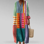 Women's Colourful Print Midi Dress – Flowy Summer Day Dress