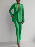 Women's Double Button Office Blazer Set – Tailored Blazer and Pants Set