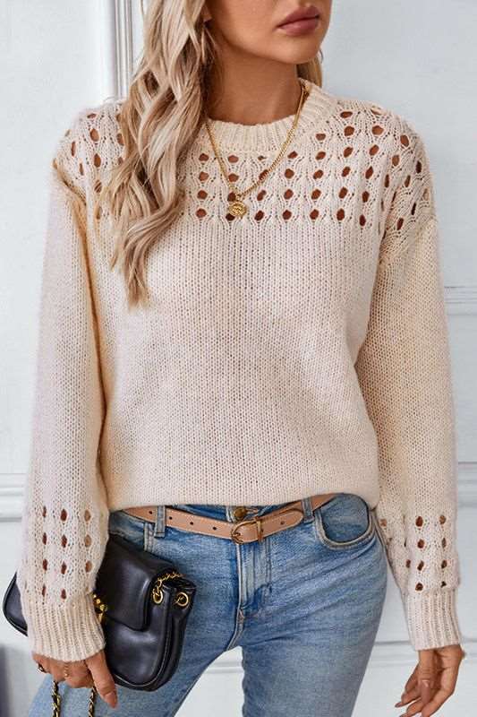 Women's Long Sleeve Cutout Sweater – Fitted Autumn Knit Sweater