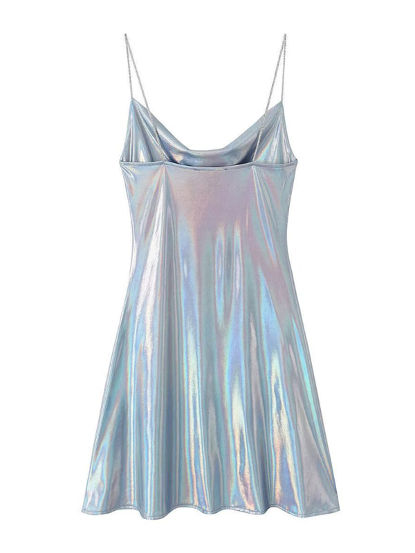 Alanah | Metallic Open Back Mini Dress with pockets