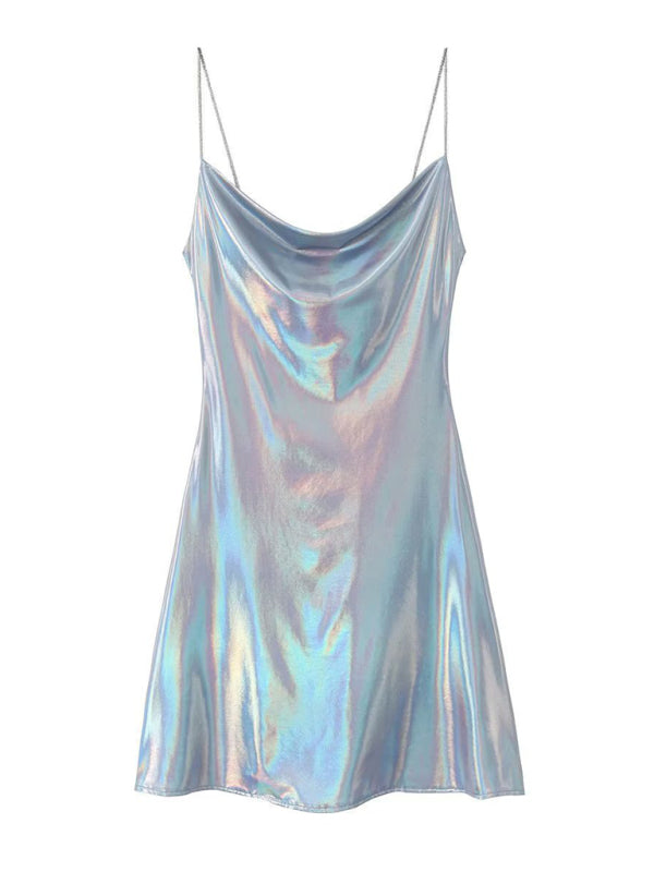 Alanah | Metallic Open Back Mini Dress with pockets