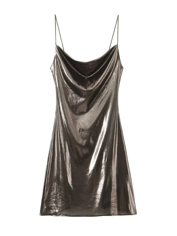 Alanah | Metallic Open Back Mini Dress with pockets