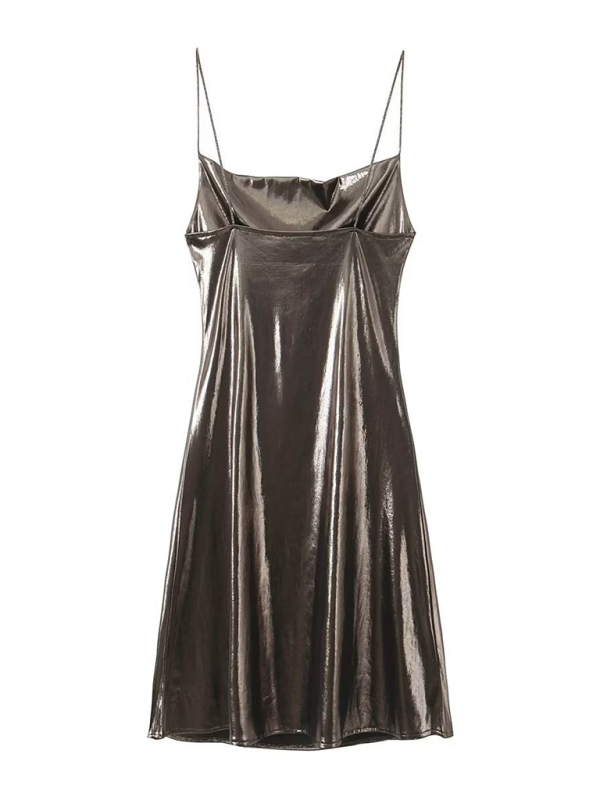 Alanah | Metallic Open Back Mini Dress with pockets