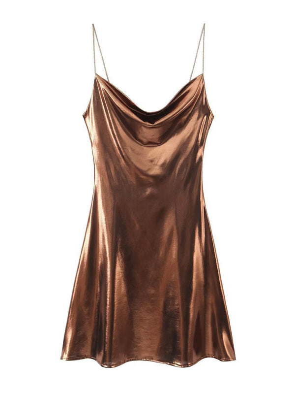 Alanah | Metallic Open Back Mini Dress with pockets