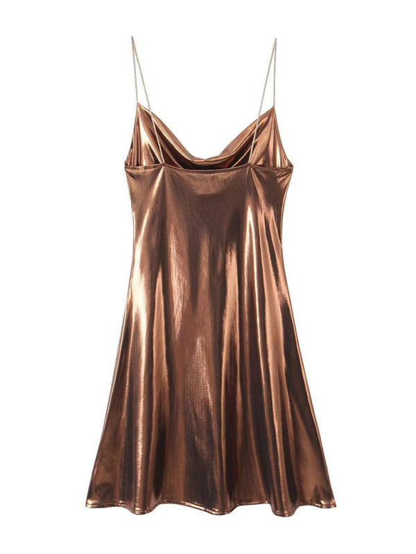 Alanah | Metallic Open Back Mini Dress with pockets