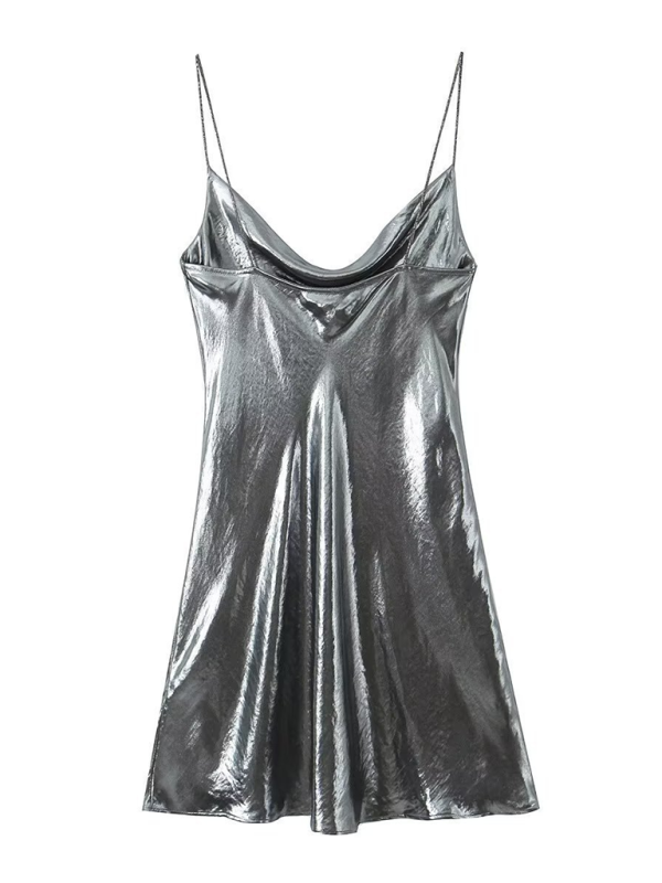 Alanah | Metallic Open Back Mini Dress with pockets