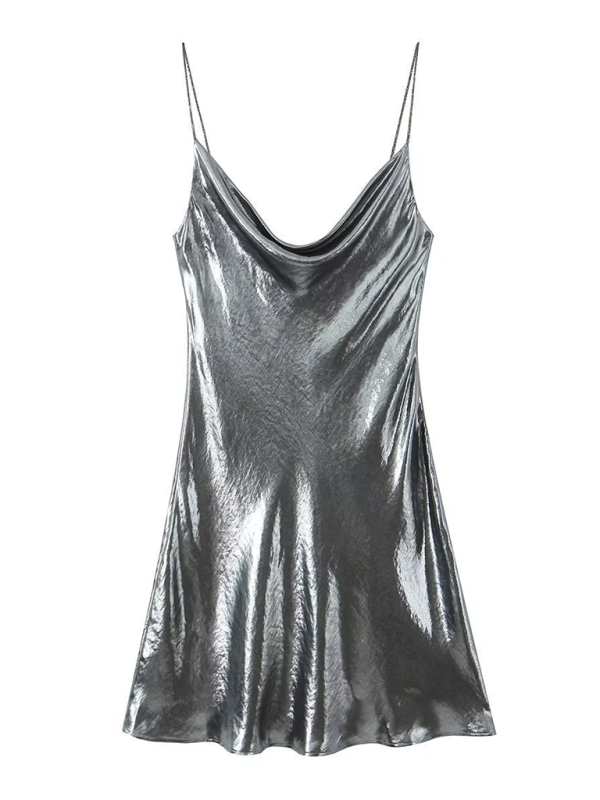 Alanah | Metallic Open Back Mini Dress with pockets