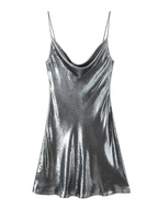 Alanah | Metallic Open Back Mini Dress with pockets