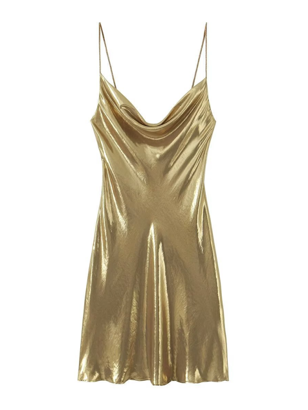 Alanah | Metallic Open Back Mini Dress with pockets