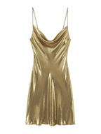 Alanah | Metallic Open Back Mini Dress with pockets