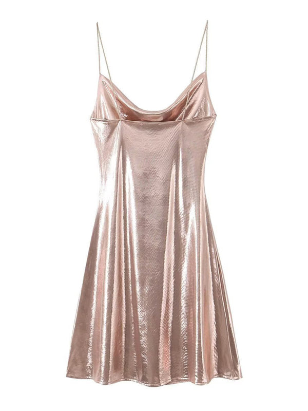 Alanah | Metallic Open Back Mini Dress with pockets