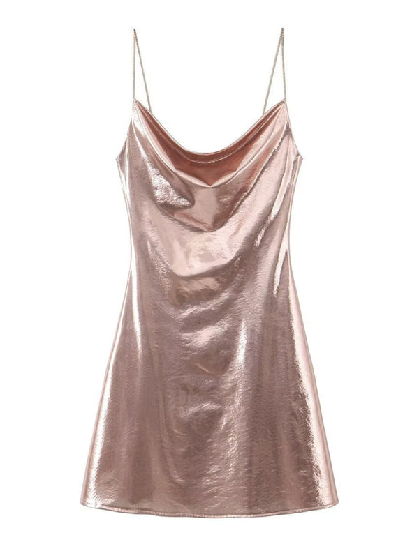 Alanah | Metallic Open Back Mini Dress with pockets