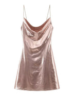 Alanah | Metallic Open Back Mini Dress with pockets