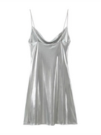 Alanah | Metallic Open Back Mini Dress with pockets