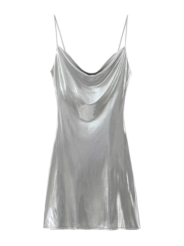 Alanah | Metallic Open Back Mini Dress with pockets