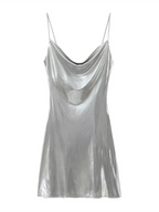 Alanah | Metallic Open Back Mini Dress with pockets
