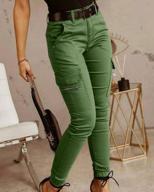 Women's High Waisted Tapered Cargo Pants – Casual Side Pocket Trousers