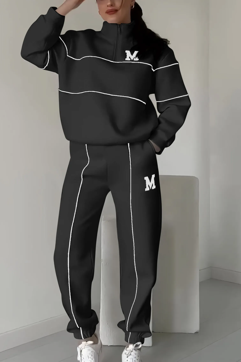 Women's Quarter Zip Tracksuit – Relaxed Jogger Lounge Set