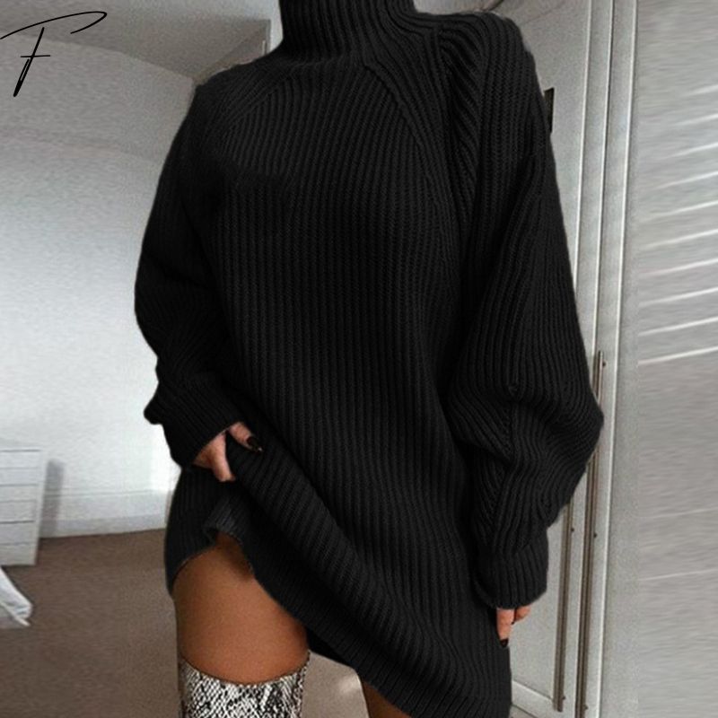 Women's Autumn Sweater Dress – Long Sleeve Polo Collar Knit Dress