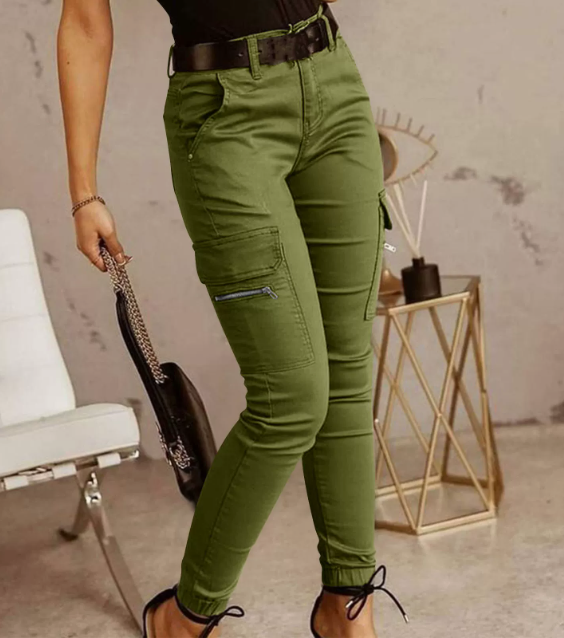 Women's High Waisted Tapered Cargo Pants – Casual Side Pocket Trousers