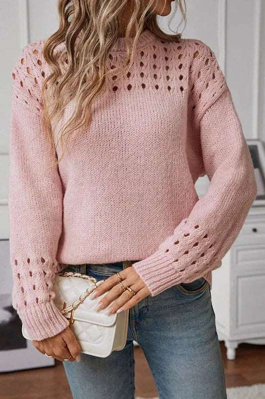 Women's Long Sleeve Cutout Sweater – Fitted Autumn Knit Sweater