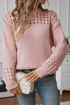 Women's Long Sleeve Cutout Sweater – Fitted Autumn Knit Sweater