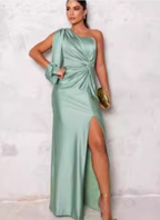 Women's One Shoulder Bow Maxi Dress – Side Slit Formal Evening Gown