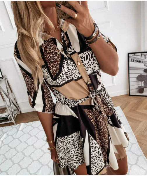 Women's Animal Print Shirt Dress – Button Front Belted Midi Dress