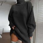 Women's Autumn Sweater Dress – Long Sleeve Polo Collar Knit Dress