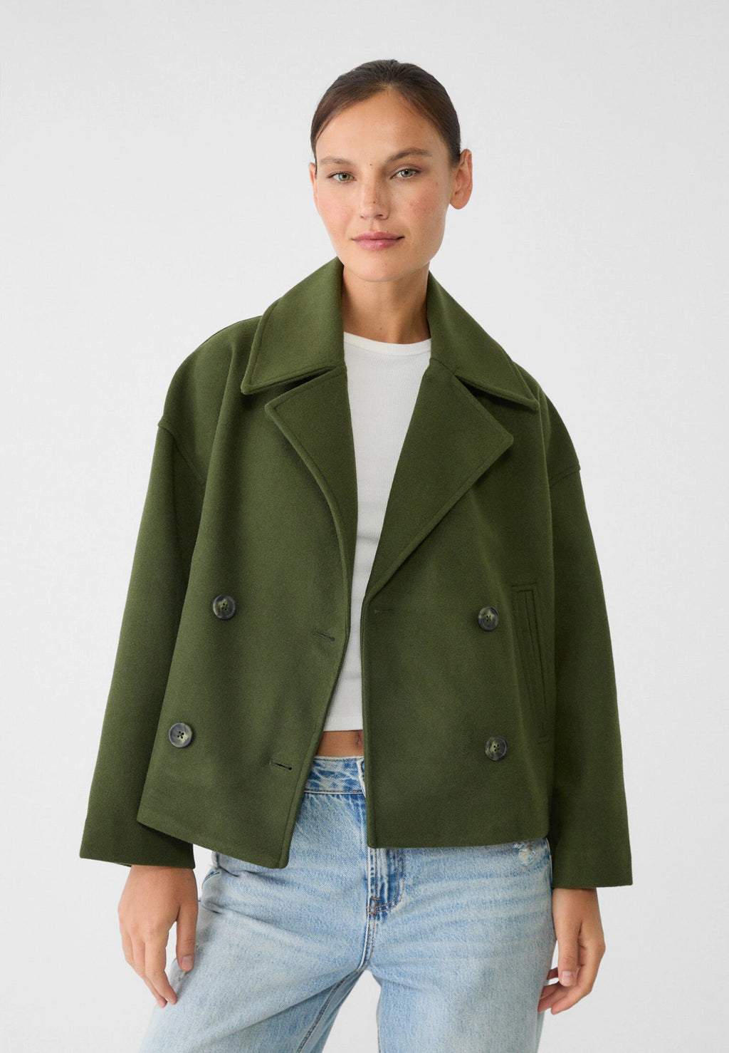 Women's Wool Blend Overcoat – Double-Breasted Winter Coat