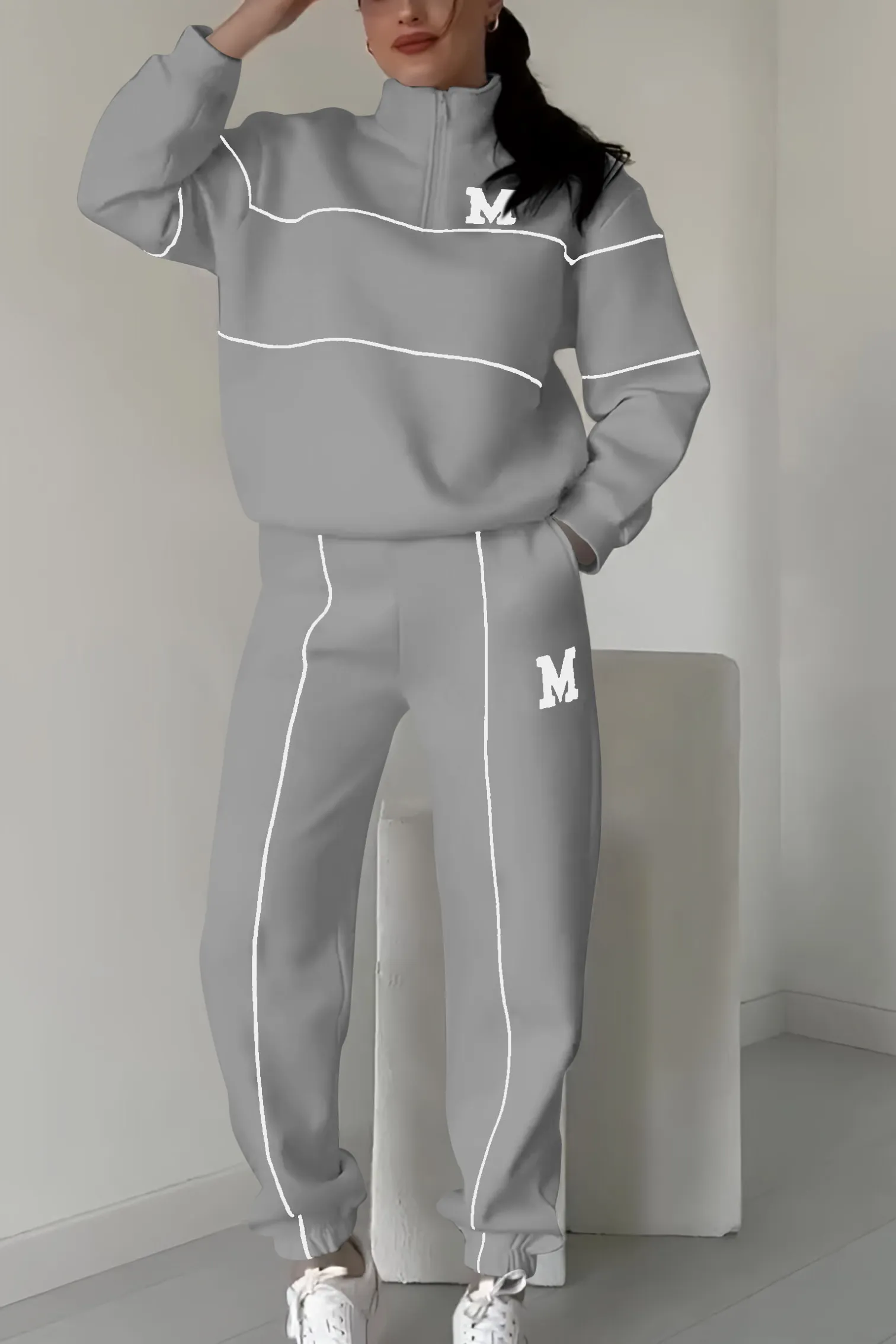 Women's Quarter Zip Tracksuit – Relaxed Jogger Lounge Set