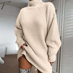 Women's Autumn Sweater Dress – Long Sleeve Polo Collar Knit Dress